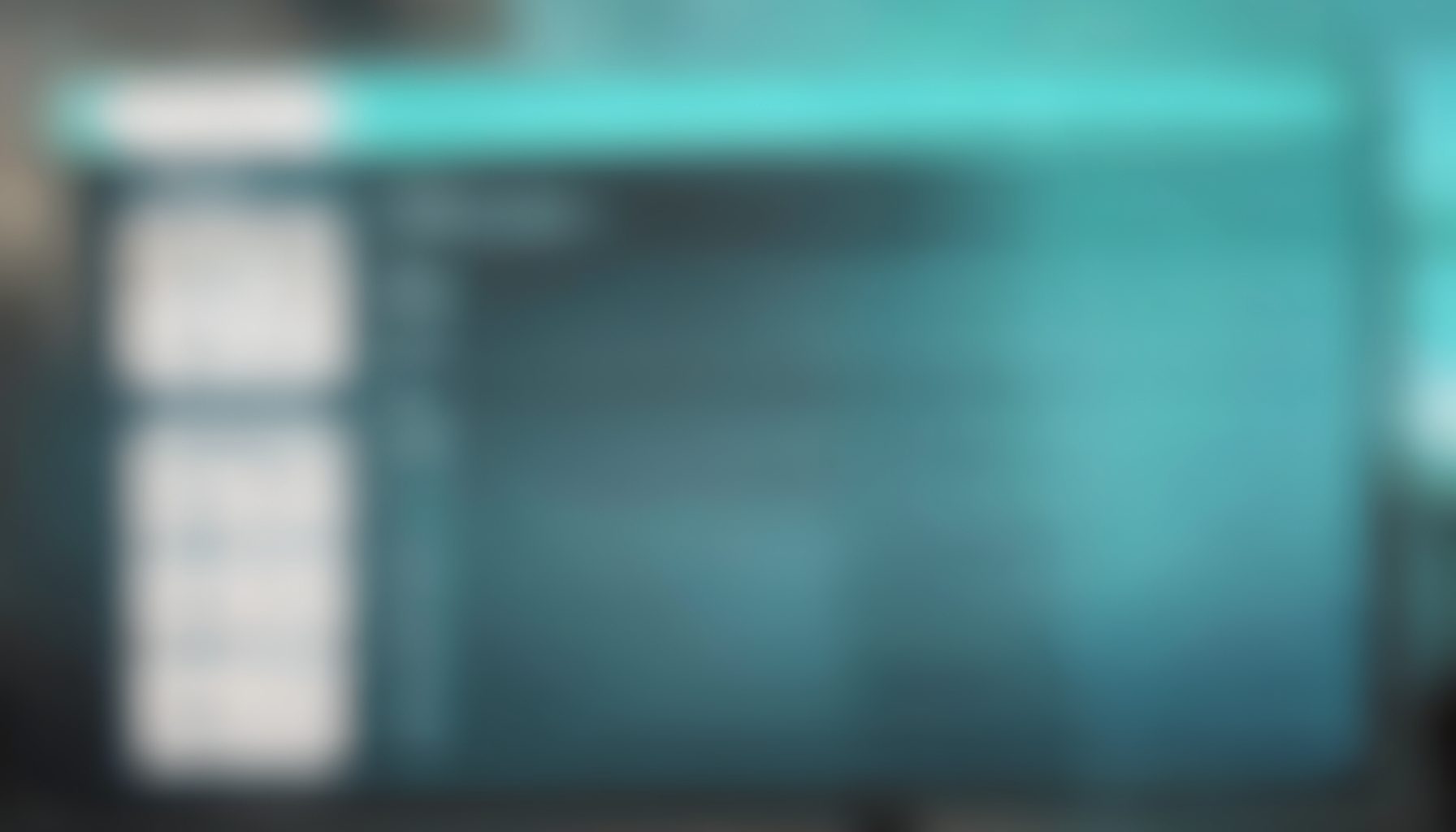 Abstract blurred background of a conference schedule board with soft teal and charcoal gradients, modern and clean